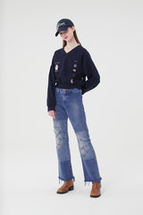 ウィティーバニーVネックスウェットシャツ／WITTY BUNNY V-NECK SWEATSHIRT [NAVY]