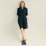 クロップアンバルハーフスリーブジャケット / Crop Unbal Half Sleeve Jacket (Black)