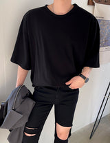 Round Neck Drop Shoulder Loose T-Shirt (6693244174454)