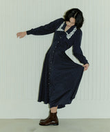 CHELSEA COLLAR FLARE DOT ONEPIECE - NAVY (6689411137654)