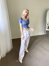 サイドピンタックパンツ/449. Side pintuck pt (bk, wh)