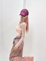 サマーウェーブメッシュトップ/432. Summer wave mesh top (bk, wh, pk)