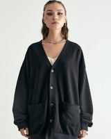 UNISEX LABEL POINT SOFT SWEAT CARDIGAN W - BLACK (6636052250742)