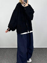 ウォームフーデッドニットジップアップ/Warm hooded knit zip-up