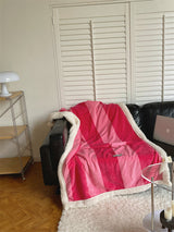 Retro stripe microfiber lamb fleece blanket - 100x150cm - Pink