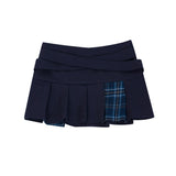ベルトチェックプリーツスカート / BELTED CHECK PLEATS SKIRT #NAVY