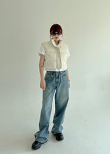 クロップレザーパッデッドベスト/Crop Leather Padded Vest (2color)