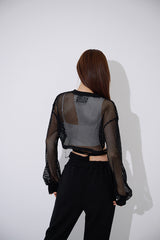 メッシュクロスクロップスウェットシャツ/TOP(9368) Mesh Cross Crop Sweatshirt