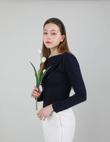 ドレープパフシャーリングTシャツ / Drape Puff Shirring T-shirt Navy