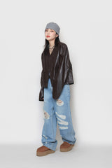 クロップレザーカーディガン / Crop leather cardigan