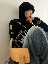 Beorose jacquard pattern hooded knit zip-up