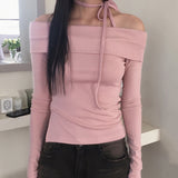 ロアン フリースストラップスリットオフショルダー長袖Tシャツ