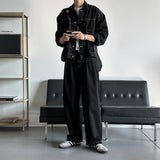 LMN log Oversized fit stitch denim setup pants (2 colors)