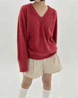 Vネックブラッシュアルパカニット/V-neck brush alpaca knit (2color)