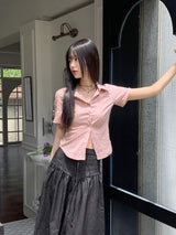 ラインロール半そでシャツ/ Epik line rolled semi-cropped short-sleeved shirt