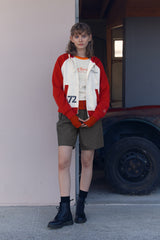 COLOR MIX RAGLAN HOODIE ZIP UP [RED]