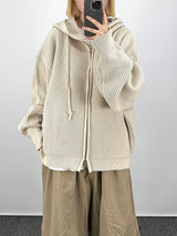 ウォームフーデッドニットジップアップ/Warm hooded knit zip-up