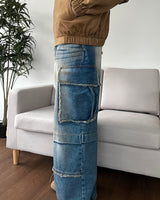Sand Washed cargo cut denim pants