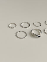 [7 set] ウェーブツイストボールドレイヤードリングセット