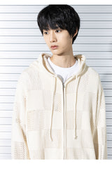 チェックボードメッシジップアップニット/CHECKERBOARD MESHED ZIP-UP KNIT