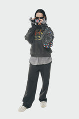 デンジャラスマイキャットフーディー/Dangerous my cat hoodie (wahsed charcoal)