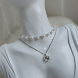 Pretzel Layered Pearl Choker Necklace - Silver ver. (Momoland Jooe Necklace)