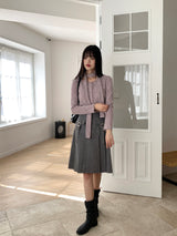 [Muffler Set] Forearm Bokashi Ribbed Button Cardigan