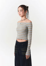 smooth off shoulder top - blue stripe