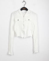 Fixer ribbed pocket cropped hooded zip-up