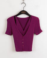 オッターオールインワンブックレットホルタースリーブレス半袖カーディガン/ Otter all-in-one booklet halter sleeveless knit short-sleeved cardigan