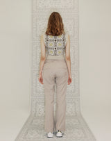 GRANNY SQUARE V-NECK CROP VEST  SAND BEIGE (6691440001142)