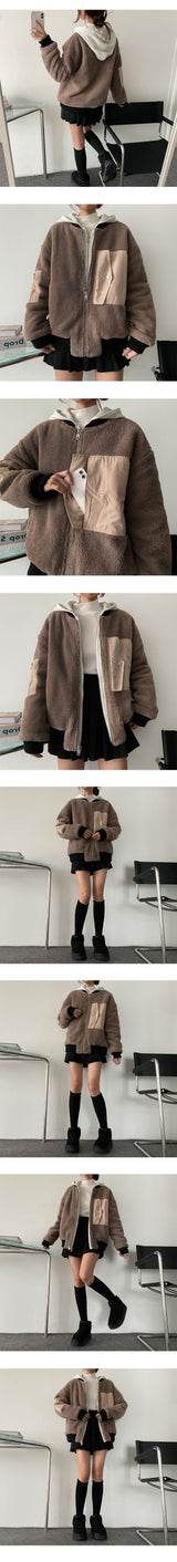 [Quilted] Mell Foggy Wool Double Layered Pocket Zip-Up Jumper