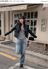 Biker Rider Short Leather Jacket (2color)