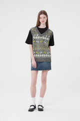 チェリーパターンニットベスト/ CHERRY PATTERN KNIT VEST [BLACK]