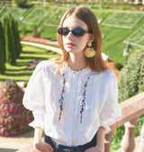 Red Flower Embroidered High Neck Blouse (Winter) (6643864961142)