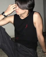 RHINESTONE DRAWING SLEEVELESS TOP BLACK