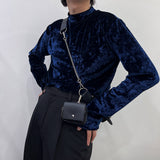CRベルベットモックネックロングスリーブシャツ/CR Velvet Mock-neck Long-Sleeved Shirt (4 colors)