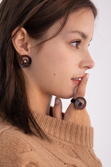 シグネイチャーボタンウィズニットリング/Merry,Motive signature button with knit ring (Wine)