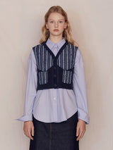 Denim Patched Fleece Vest (Blue)