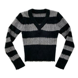 Crop stripe muffler knit set