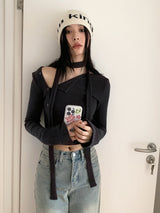 diagonal choker crop tee