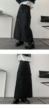 Lanca Back Slit Cargo Denim Long Skirt