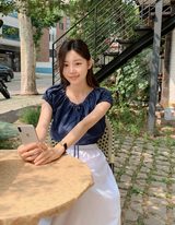 Crop Banding Short Sleeve Blouse (2color)