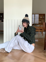 Kuning Vintage Nordic Drop Knit Beanie