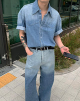 グラデーションデニムショートスリーブシャツ / GM Western Gradation Denim Short-Sleeved Shirt (M ~ L)
