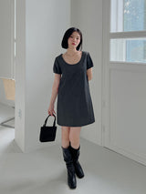 ディープUネックデニムドレス/Deep U Neck Denim Dress (2color)