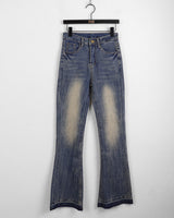 Kimun Y2K crack washed gold embroidery long bootcut denim pants