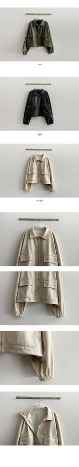 Pelo Leather String Pocket Collar Jacket