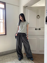ロモンデイリーバンディングストリングコットンロングワイドパンツ / Romon Daily Banding String Cotton Long Wide Pants