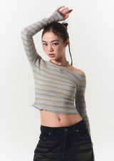 smooth off shoulder top - blue stripe
